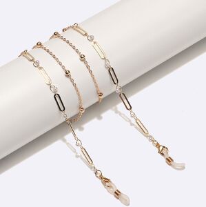 Gold-colored metal non-slip chain, with pearl and oval, for glasses and masks GL1719