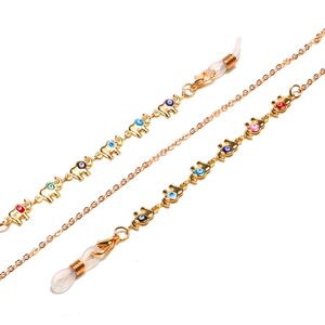 Металлическая нескользящая цепочка золотого цвета, с цветными слонами, для очков и масок GL1650