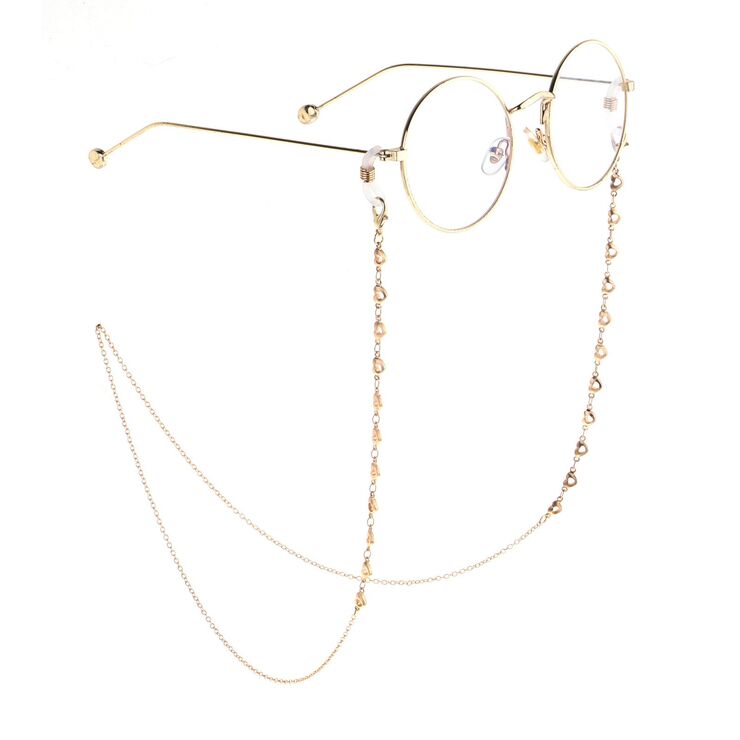 Gold-colored metal non-slip chain, with hollow heart, for glasses and masks GL794