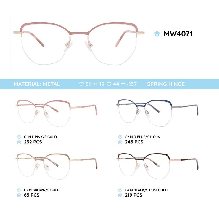 Оправа для очков металлическая женская полуободковая с флексом MW4071