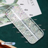 Набор страз с плоским дном для украшения оправ и очков, 12 видов, от 1.3 до 4 мм,星陨12格盒装 WY-14 (цена за упаковку, мин. заказ - 3 уп