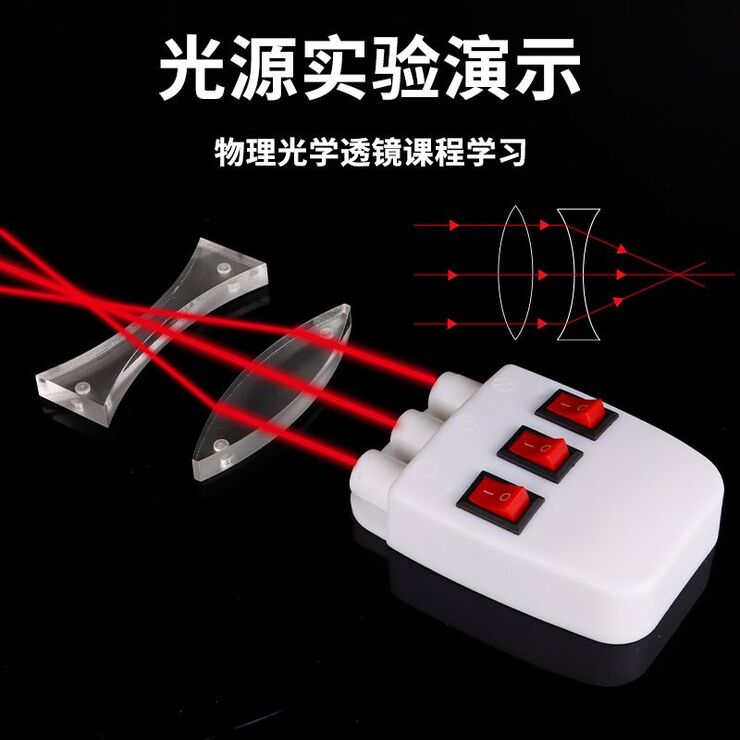 Concave and convex lenses set to demonstrate the refraction of light + light source + cards LX-6051