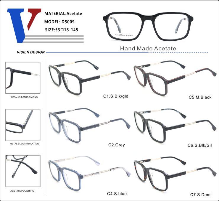 Plastic acetate frame with spring hinges D5009-DA