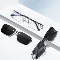 Metal rimless men's frame + magnet sunshade clip-on 7202-GT