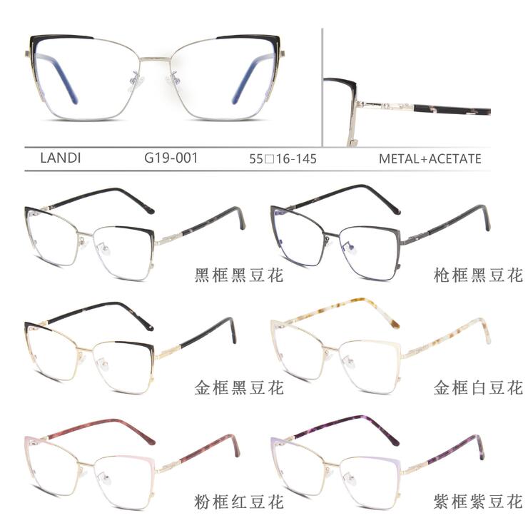 Metal + acetate frame for glasses with spring hinges Landi LD-G19-001