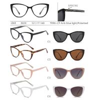 Plastic TR90+CP eyeglasses frame with blue ray cut protection, with spring hinges + sun protection polarized clip-on Leke LK8820