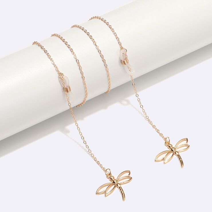 Gold-colored metal non-slip chain, with dragonfly pendant, for glasses and masks GL1523