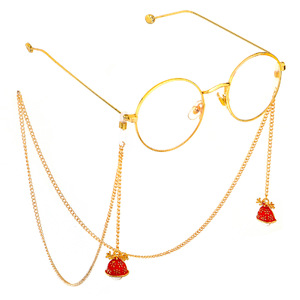 Gold-colored metal non-slip chain, with pendant Christmas hat, for glasses and masks GL710
