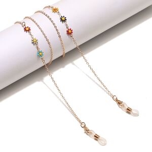 Gold-colored metal non-slip chain, with colored daisy, for glasses and masks GL1447