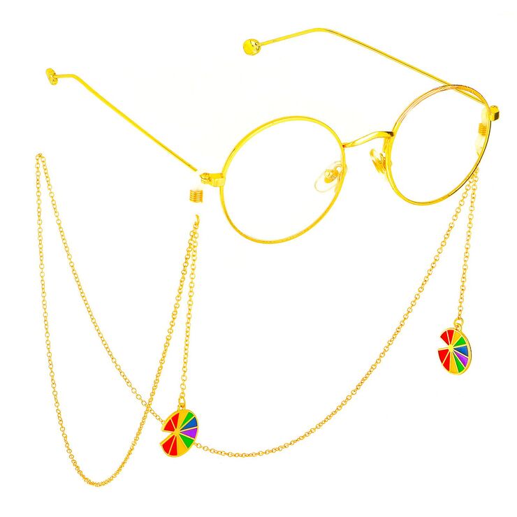Gold-colored metal non-slip chain, with pendant rainbow, for glasses and masks GL635