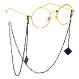 Black-colored metal non-slip chain, with pendant black square, for glasses and masks GL489