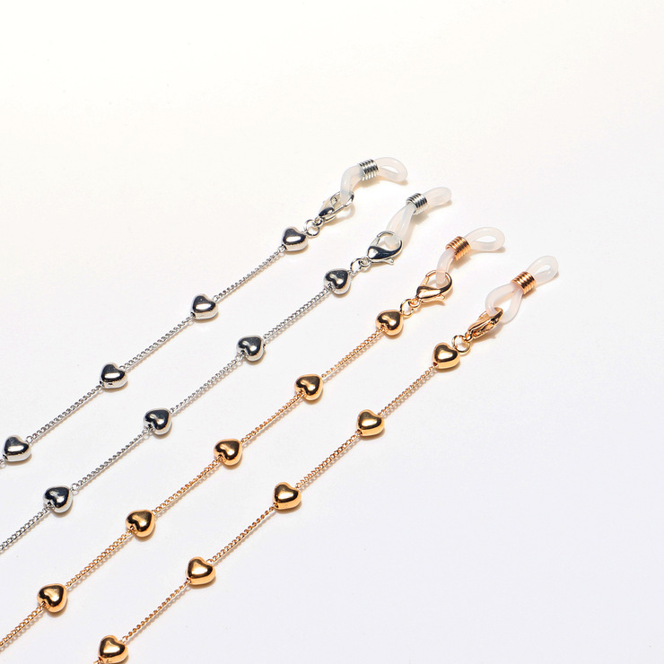 Metal non-slip chain, with peach heart, for glasses and masks GL845