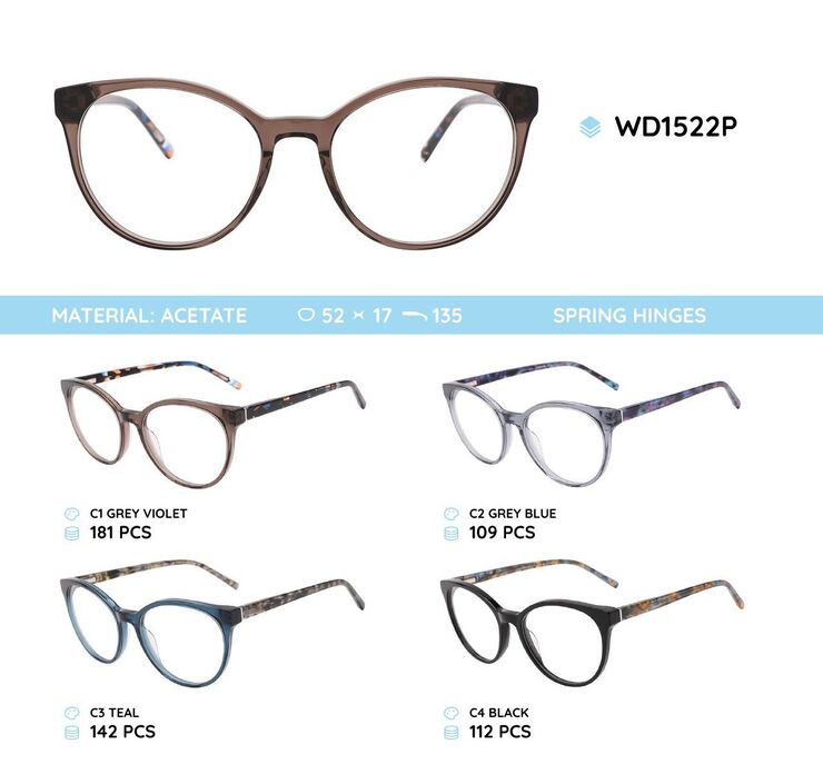 Plastic acetate eyeglasses frame for women with spring hinges WD1522P