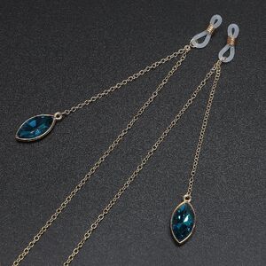 Gold-colored metal non-slip chain, with pendant blue cats eye, for glasses and masks GL471