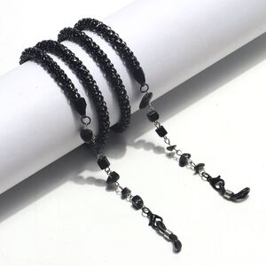 Black-colored metal non-slip chain, thick 6 mm with natural stone, for glasses and masks GL1439