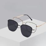 Оправа металлическая с защитой от синего света с флексом + магнитная солнцезащитная насадка (клипон) 7019-GT