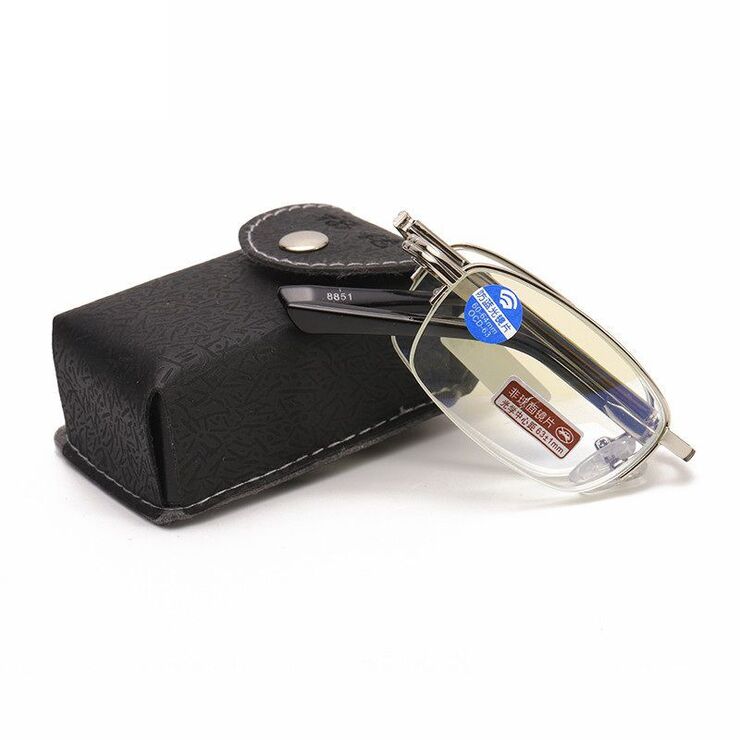Очки металлические складные полуободковые для чтения 8851 с защитой Blue ray cut с футляром, диоптрии от +1.00 до +4.00, РМЦ=62-64