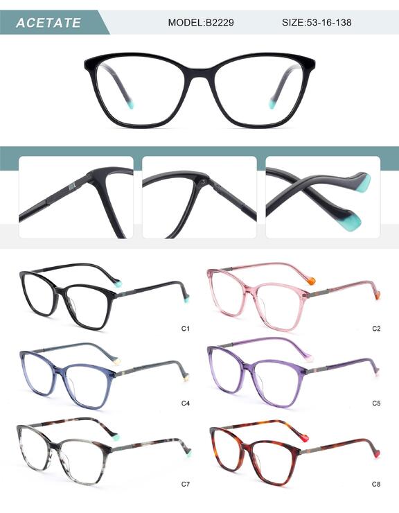 Plastic acetate frame for women with spring hinges B2229-DA