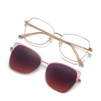 Оправа металлическая женская с защитой от синего света с флексом + магнитная солнцезащитная насадка (клипон) 7014-GT