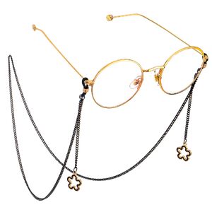 Black-colored metal non-slip chain, with pendant black flower, for glasses and masks GL591