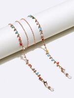 Металлическая нескользящая цепочка золотого цвета, с цветными бусинами, для очков и масок GL664