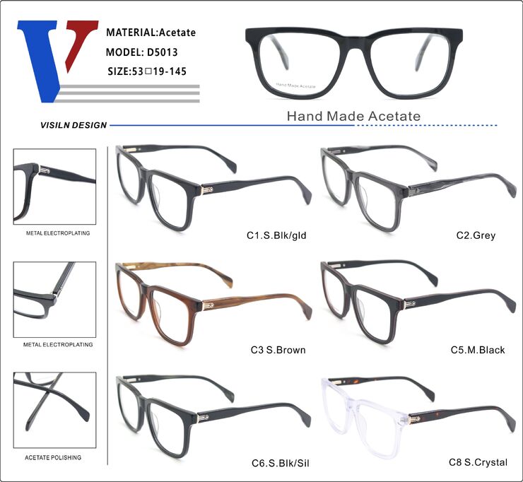 Plastic acetate frame with spring hinges D5013-DA