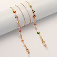 Металлическая нескользящая цепочка золотого цвета, с разноцветными ромашками и сердцем, для очков и масок GL1855