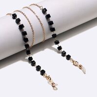 Gold-colored metal non-slip chain, with square black crystal, for glasses and masks GL1480
