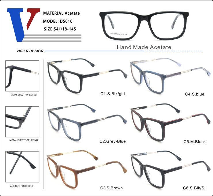 Plastic acetate frame with spring hinges D5010-DA