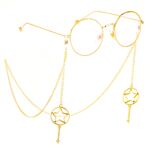 Gold-colored metal non-slip chain, with pendant style star and magic wand, for glasses and masks GL376