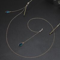 Металлическая нескользящая цепочка золотого цвета, с подвеской голубой кошачий глаз,  для очков и масок GL471