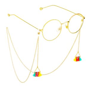 Gold-colored metal non-slip chain, with pendant triangle with colorful tassel, for glasses and masks GL712