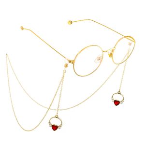 Gold-colored metal non-slip chain, with pendant heart with pearl, for glasses and masks GL570