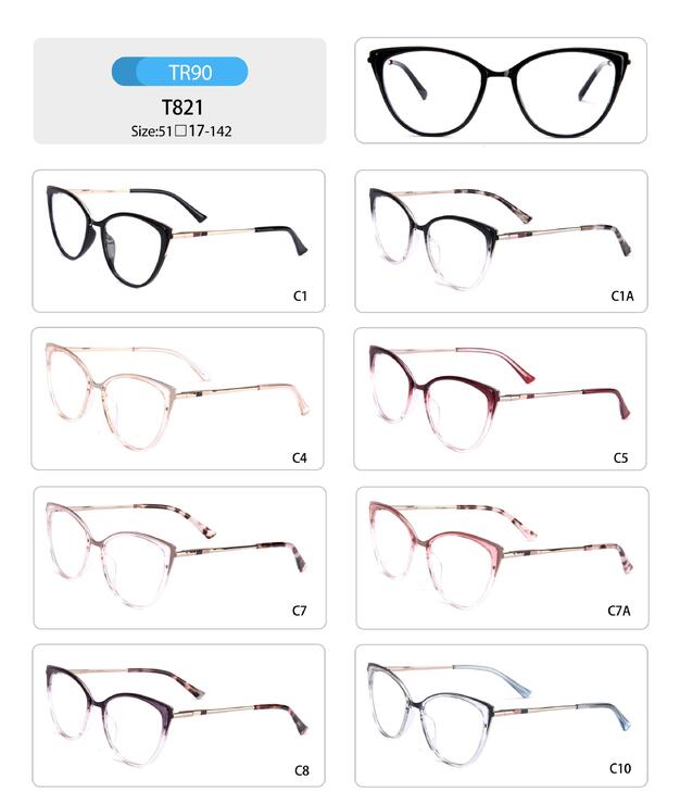 Plastic TR90 frame for women with spring hinges T821-DA