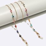 Металлическая нескользящая цепочка золотого цвета, со стеклянымиыми цветными бусинами , для очков и масок GL1703