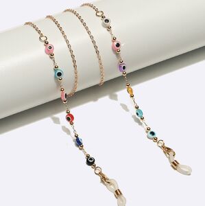 Gold-colored metal non-slip chain, with colored glasses eyes, for glasses and masks GL1703