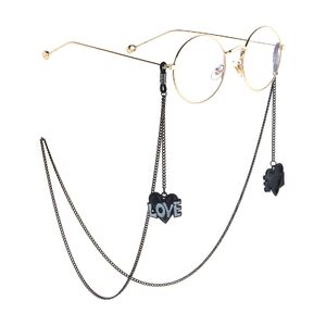 Black-colored metal non-slip chain, with pendant LOVE, for glasses and masks GL791