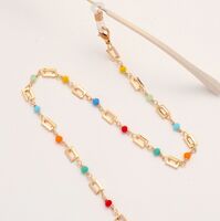 Металлическая нескользящая цепочка золотого цвета, с прямоугольниками и цветными кристаллами, для очков и масок GL1858
