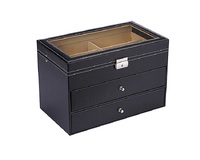 Glasses holder display with 18 slots and 2 drawers