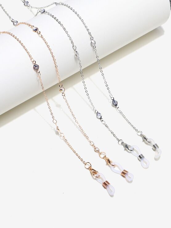 Цепочка для очков с жемчугом, комплект из двух штук, золотая и серебряная GM027