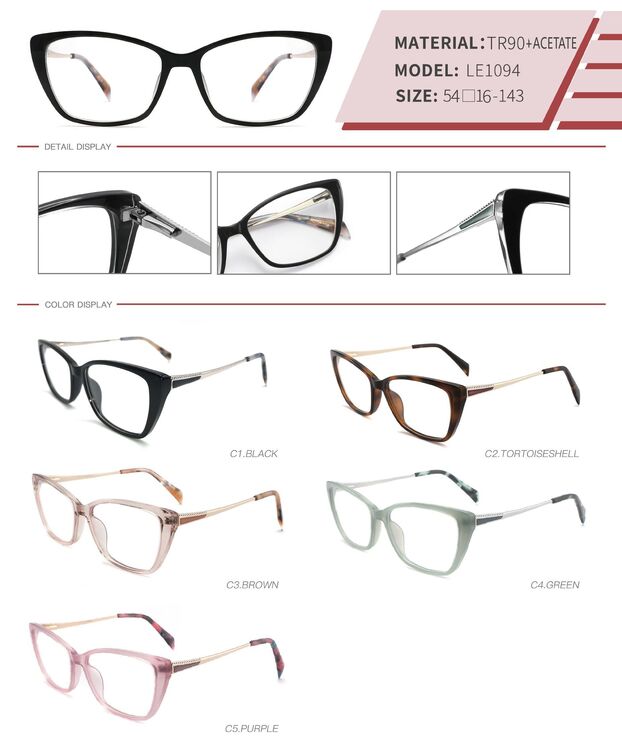 Plastic TR90 and acetate frame with spring hinges LE1094-DA