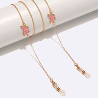 Gold-colored metal non-slip chain, with pink butterfly, for glasses and masks GL1576