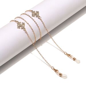 Gold-colored metal non-slip chain, with cross with rhinestone, for glasses and masks GL1445