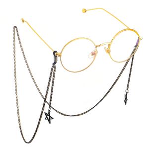 Black-colored metal non-slip chain, with pendant hollow five-star, for glasses and masks GL603