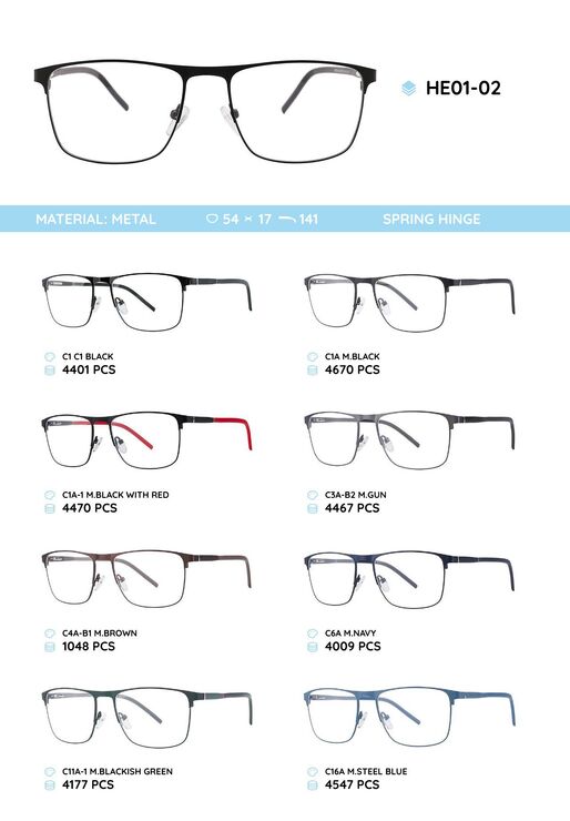 Металлическая оправа с дужками из материала TR-90 HE01-02