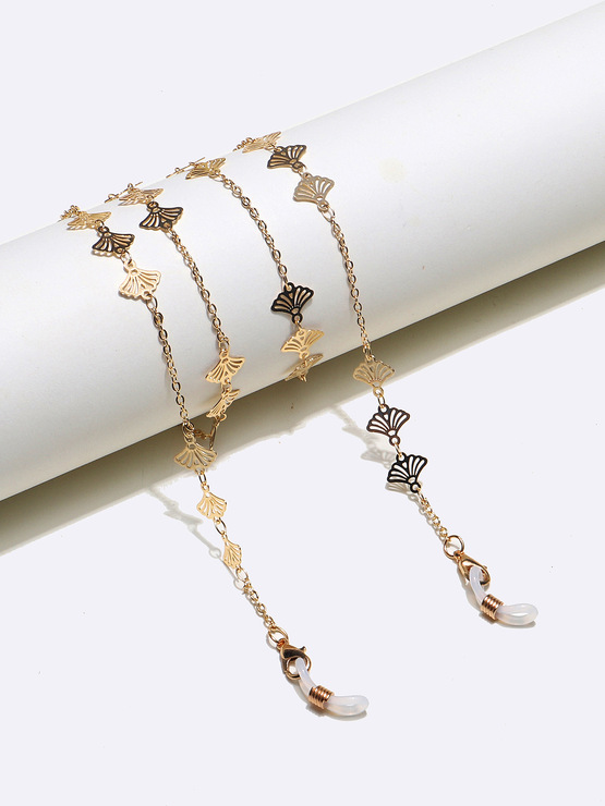 Metal glasses chain with white small daisies and discs GL1358