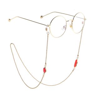Gold-colored metal non-slip chain, with beads and acrylic crystal, for glasses and masks GL797