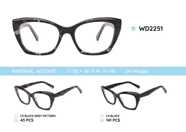 Plastic acetate eyeglasses frame with spring hinges WD2251