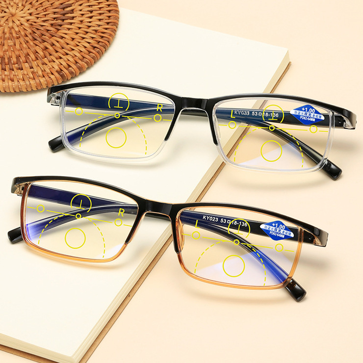 Plastic multifocal eyeglasses for reading KY023-M Blue ray cut, diopters from +1.00 to +4.00, PD62-64