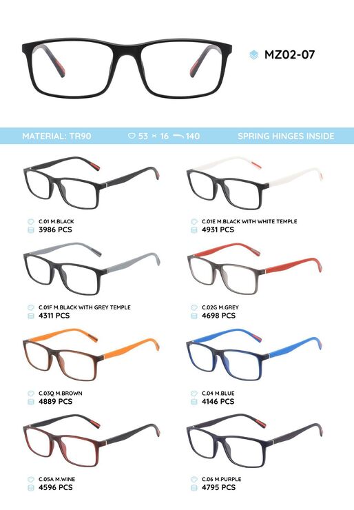 TR-90 plastic frames for glasses with spring hinges MZ02-07